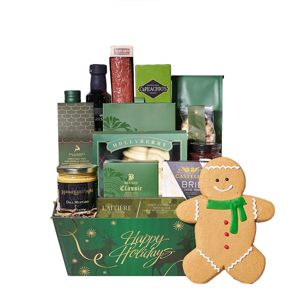 Holiday Season Gourmet Gift Tray with Gingerbread and Brie – how the gift is presented