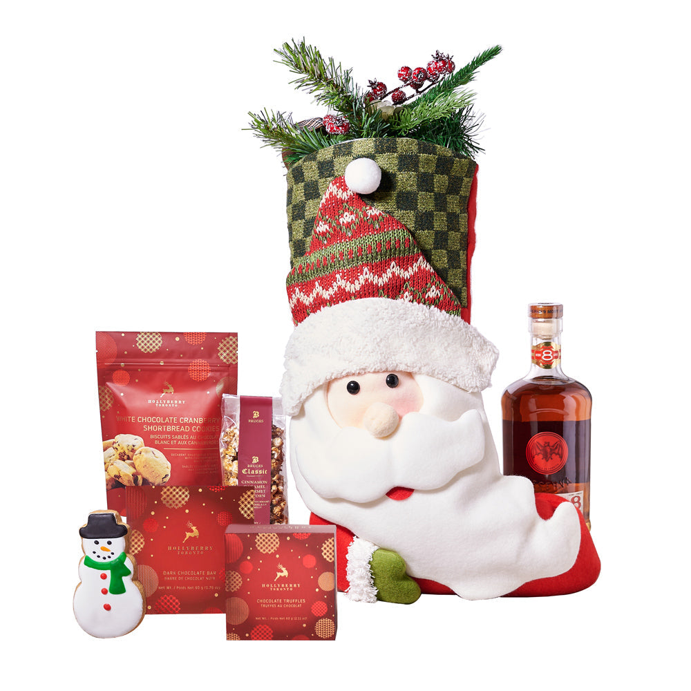 Whiskey Santa Stocking Gift Basket – how the gift is presented