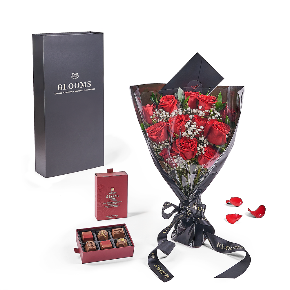 Valentine's Day Dozen Red Rose Bouquet With Box & Chocolate, Valentine's Day gifts, roses, America Blooms Flower Delivery