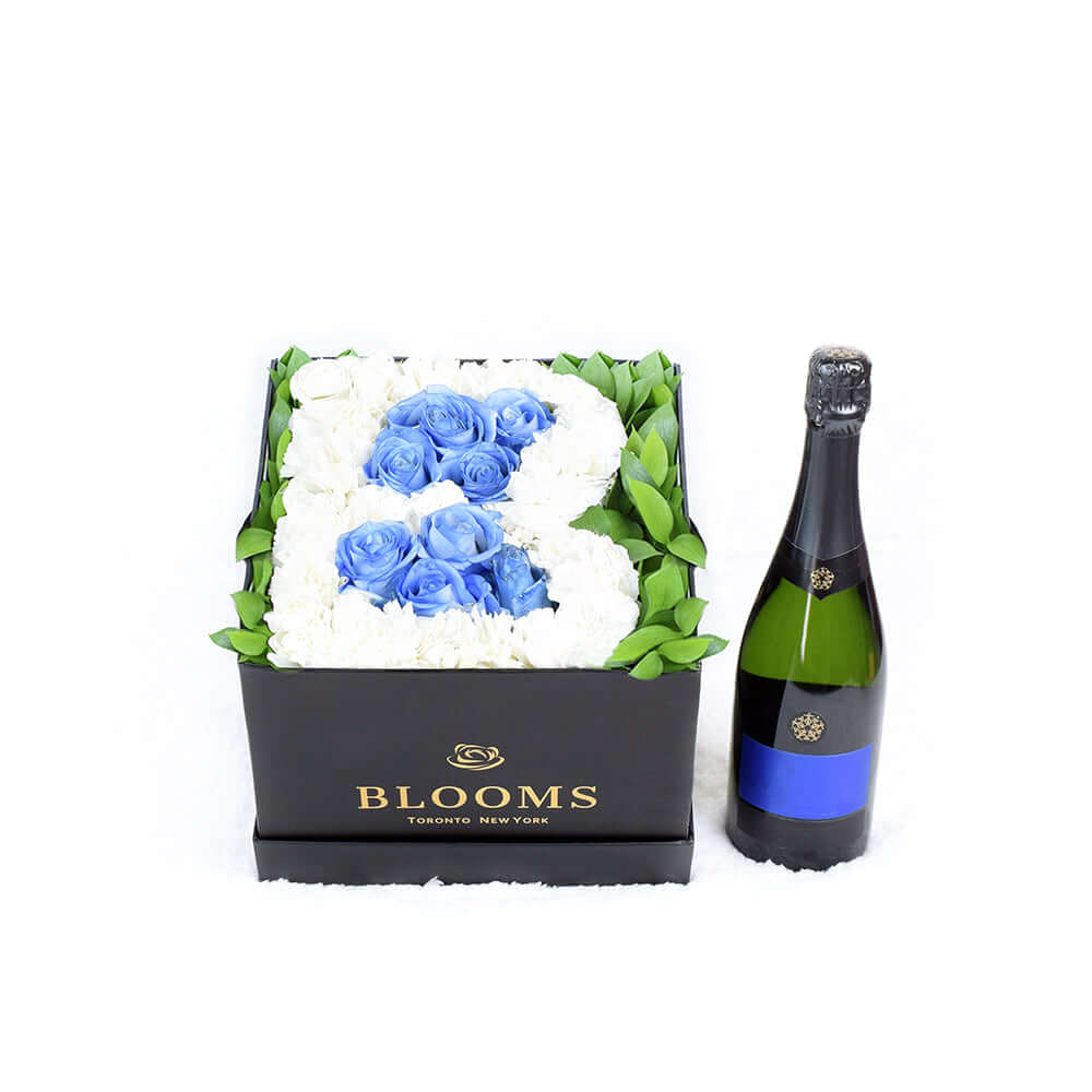 Baby Boy Blue Rose Champagne Gift – how the gift is presented