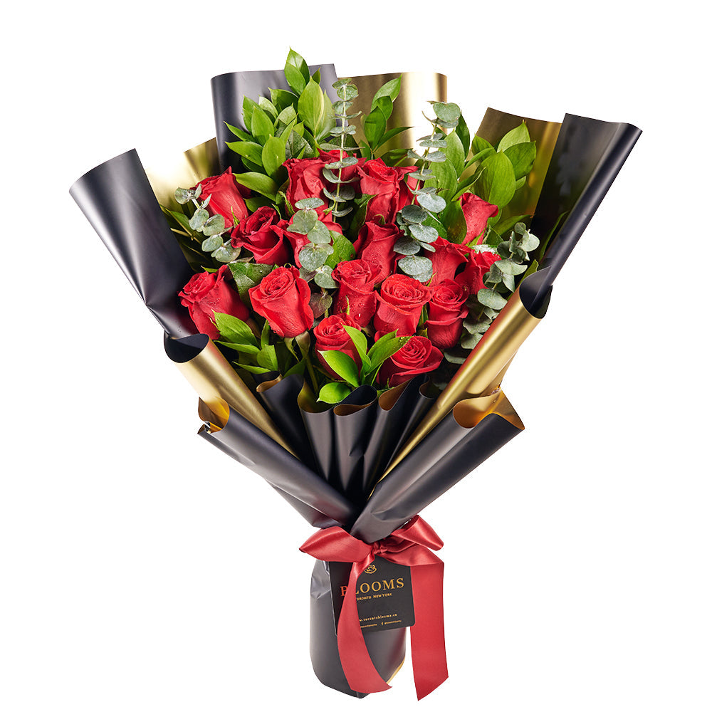 Red Rose Bouquet with Greenery – how the gift is presented