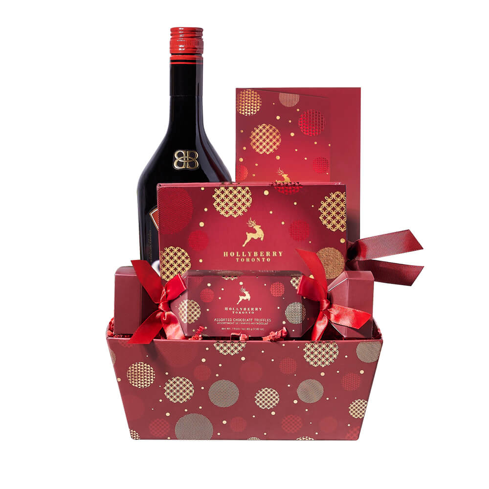 Christmas Market Tray with Vodka and Hollyberry Chocolate Collection – how the gift is presented