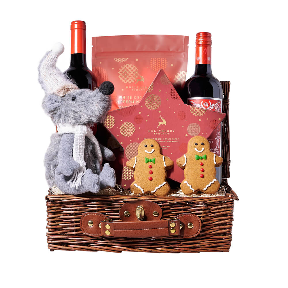 Holiday Wine and Gingerbread Basket – how the gift is presented