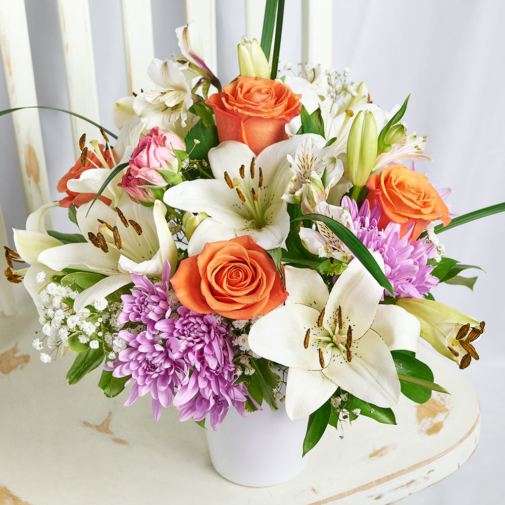 Spring Rose & Lily Arrangement – Floral Gifts – Blooms America delivery