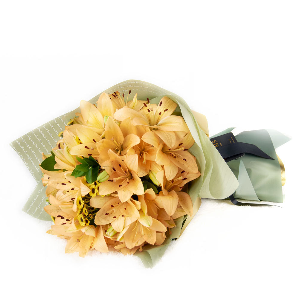 Custom Congratulations Gift Baskets - Amber Celebration Lily Bouquet