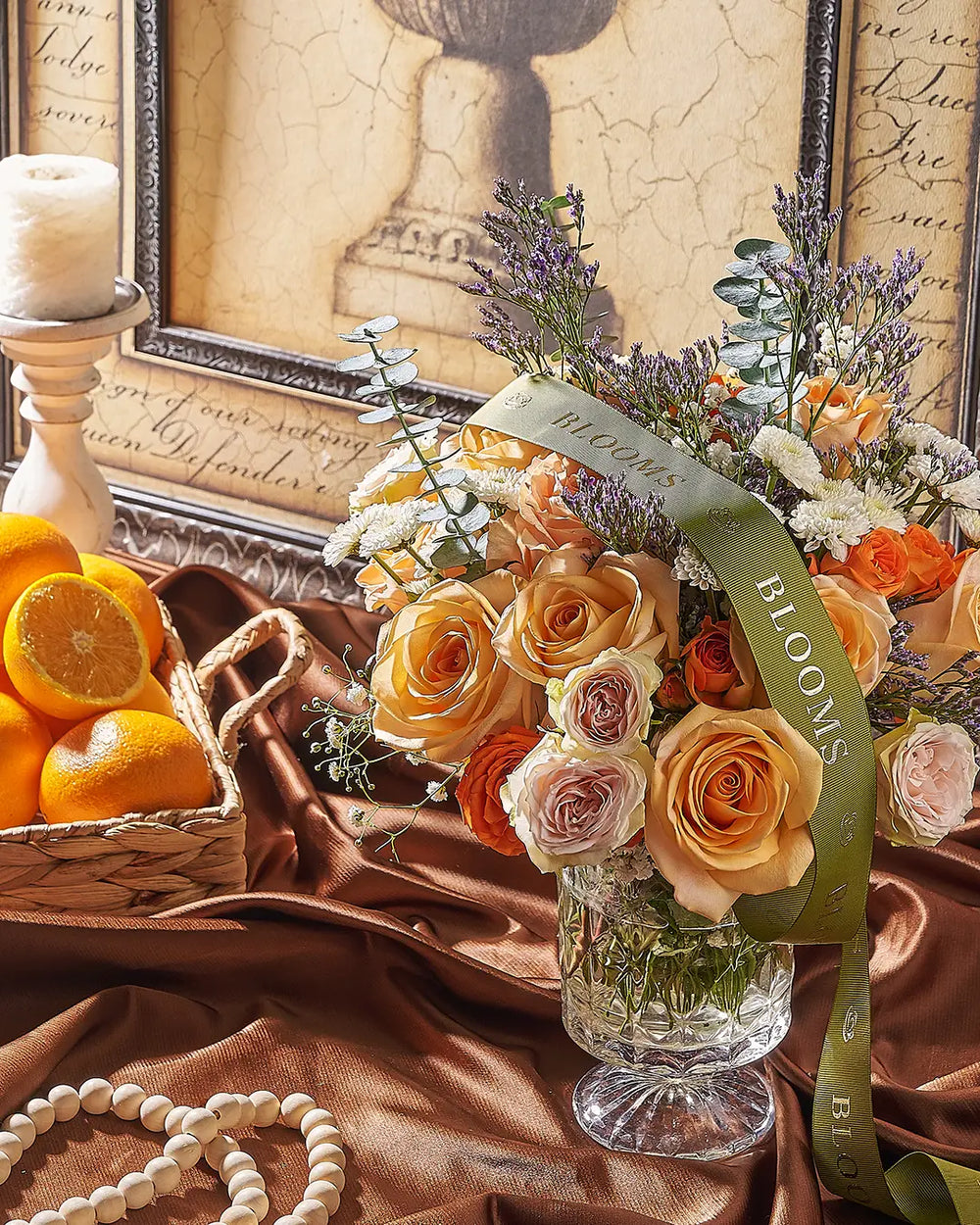 Flowers and a gift message prepared for delivery to the United States