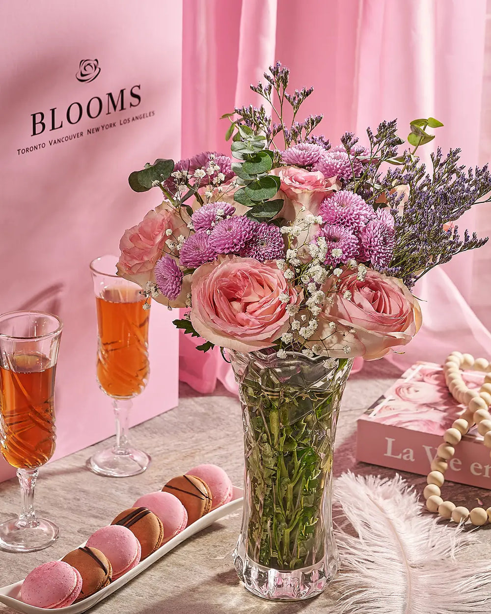 Gift-ready flowers prepared for a recipient in the United States