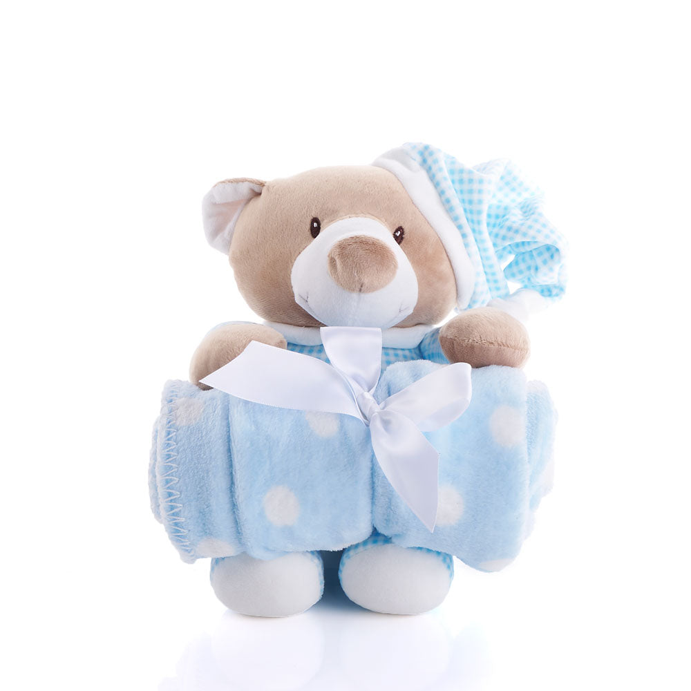 Blue Hugging Blanket Bear, Baby Toys, Toy Plushy, Baby Gifts, America Blooms Delivery