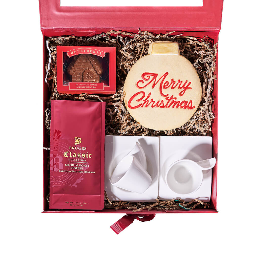 Festive Christmas Gift Basket with Gourmet Coffee and Chocolates – how the gift is presented