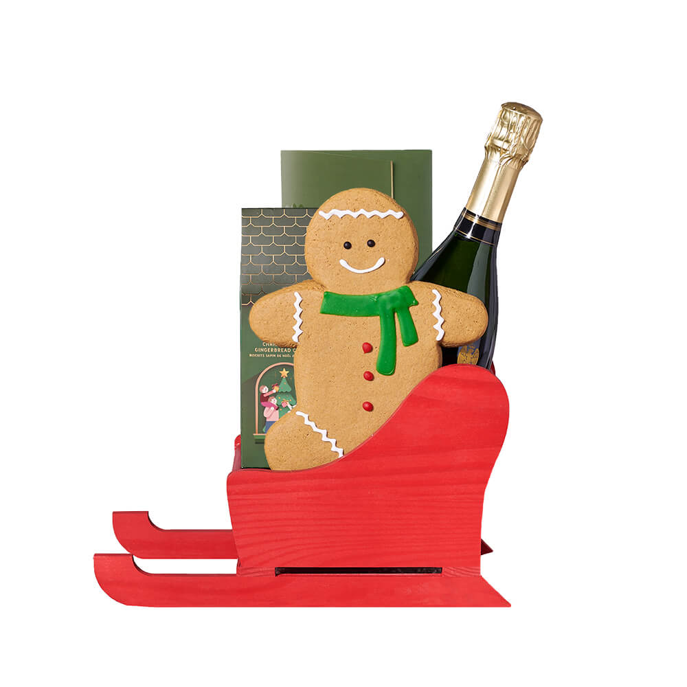 Christmas Gingerbread Sleigh Gift, champagne gift, champagne, sparkling wine gift, sparkling wine, gourmet gift, gourmet, christmas gift, christmas.America Blooms-America Blooms Delivery