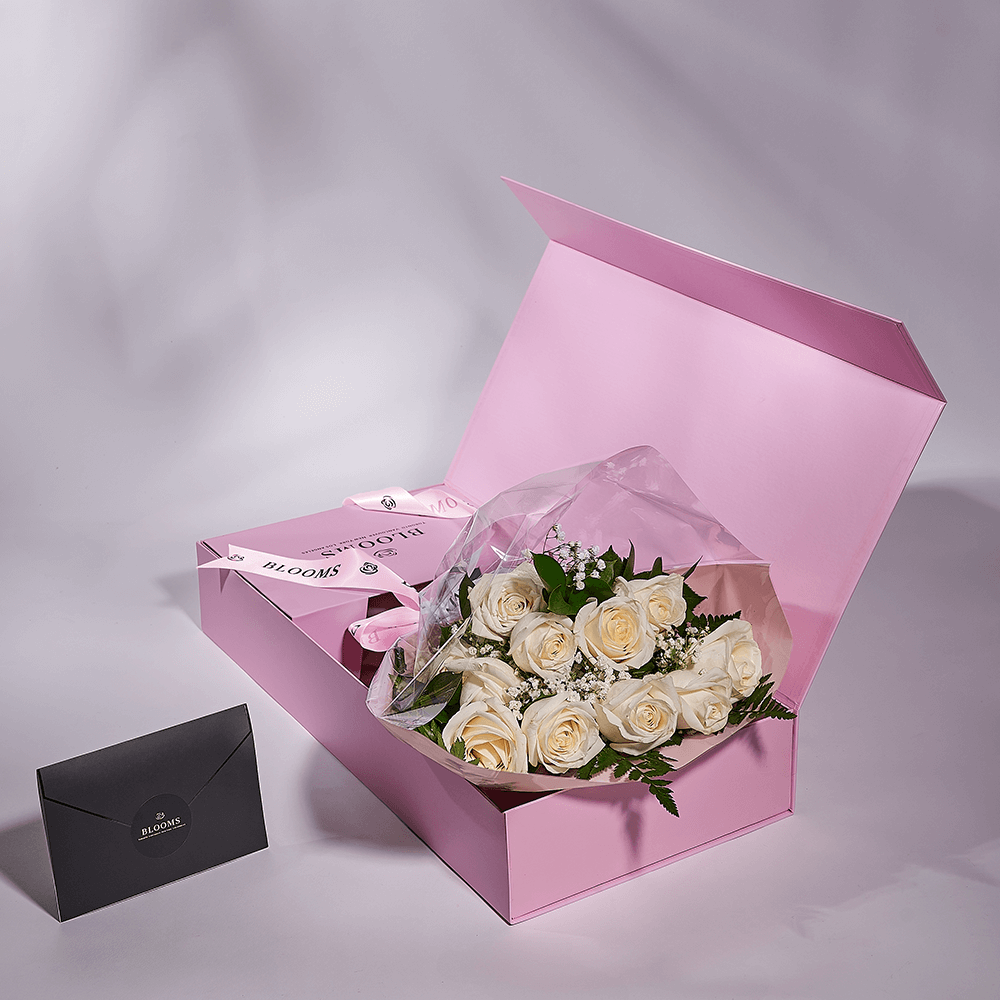 Enduring White Rose Bouquet & Box, floral gifts, rose gifts, gifts, roses, America delivery