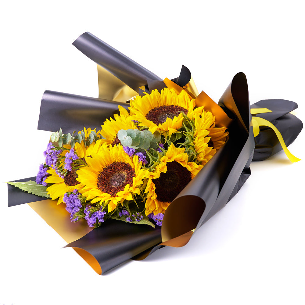 Seasonal Sunflower Bouquet with Eucalyptus Accents – how the gift is presented