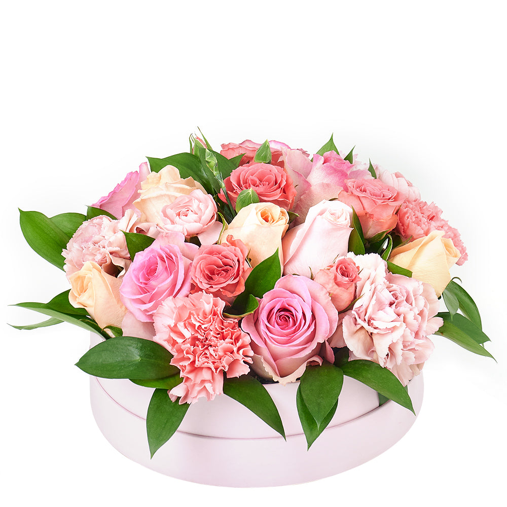 Graceful Pink Mixed Hat Box, Pink Floral Box from America Blooms - America Delivery.
