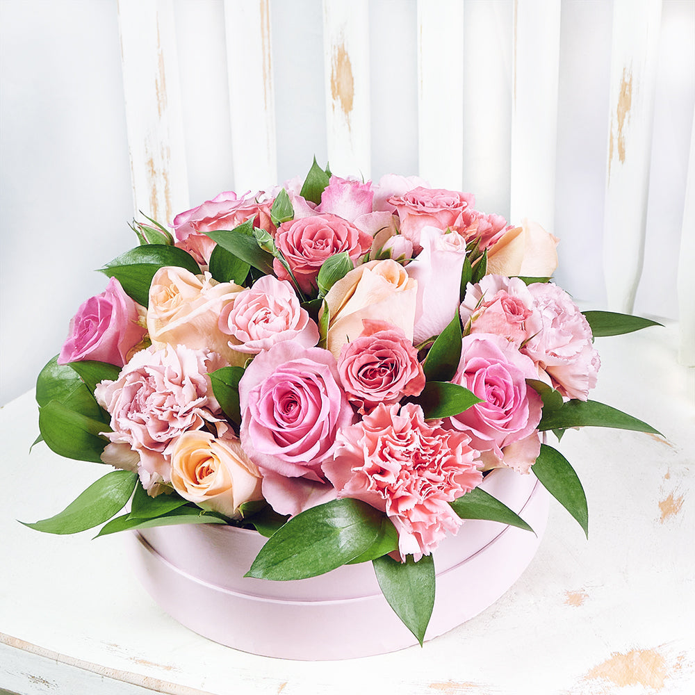 Custom Wedding Gift Baskets - Graceful Pink Mixed Hat Box