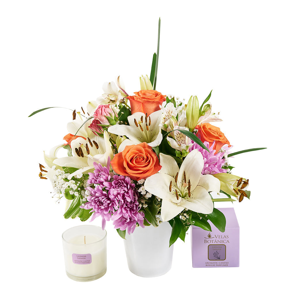 Heavenly Scents Flowers &amp; Candle Gift, Mixed Flower and Candle Set from America Blooms - America Delivery.