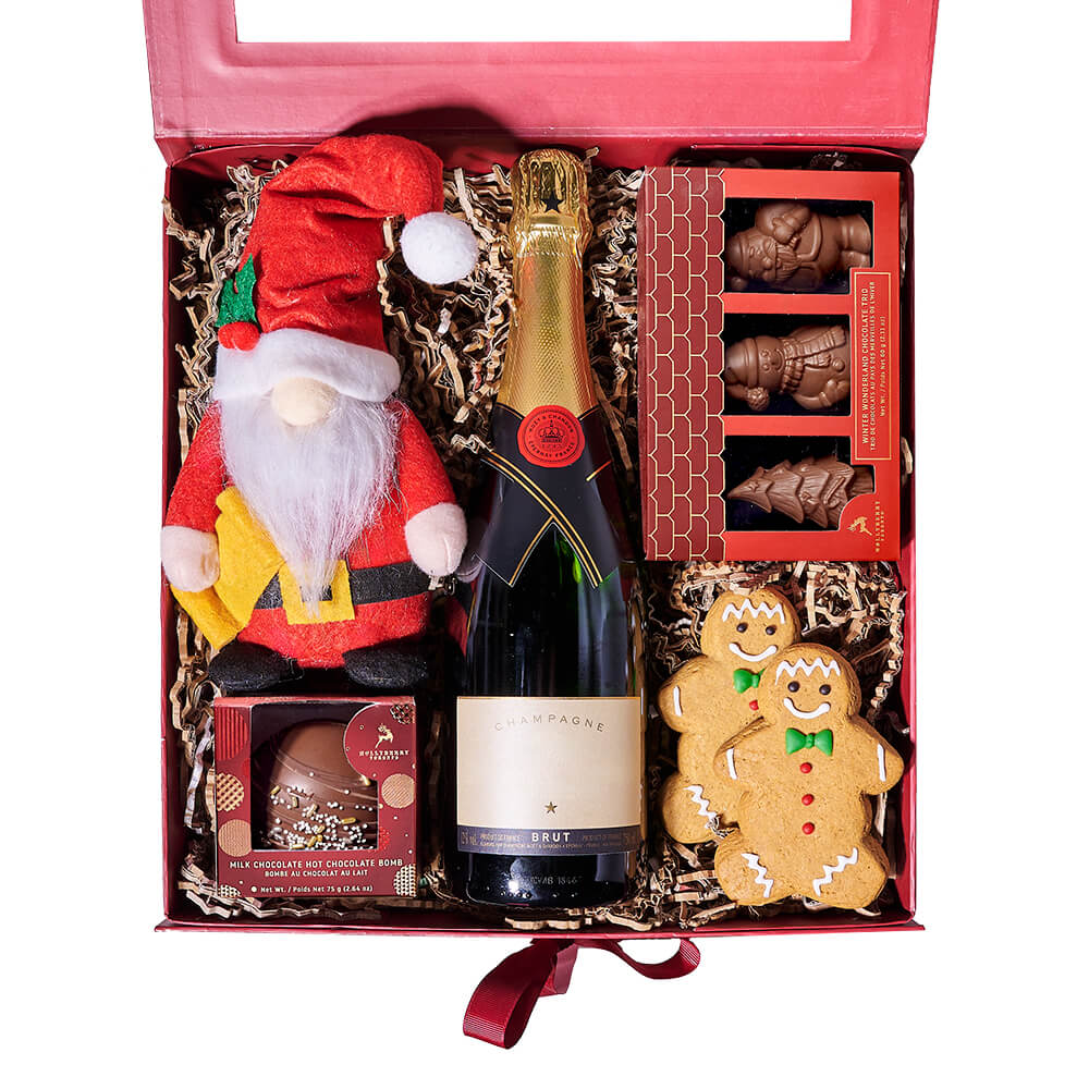 Holiday Champagne &amp; Mr. Claus Gift Box, champagne gift, champagne, sparkling wine gift, sparkling wine, gourmet gift, gourmet, chocolate gift, chocolate, christmas gift, christmas, holiday gift, holiday. America Blooms- America Blooms Delivery