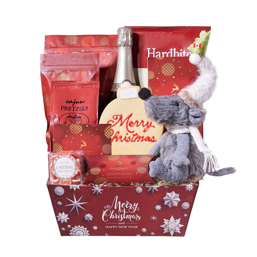 Holiday Mouse &amp; Champagne Gift Basket, champagne gift basket, champagne, champagne gift, gourmet gift basket, gourmet, christmas gift basket, christmas gift, christmas, holiday gift basket, holiday, holiday gift, candy gift, candy, sparkling wine gift basket, sparkling wine gift, sparkling wine. America Blooms- America Blooms Delivery