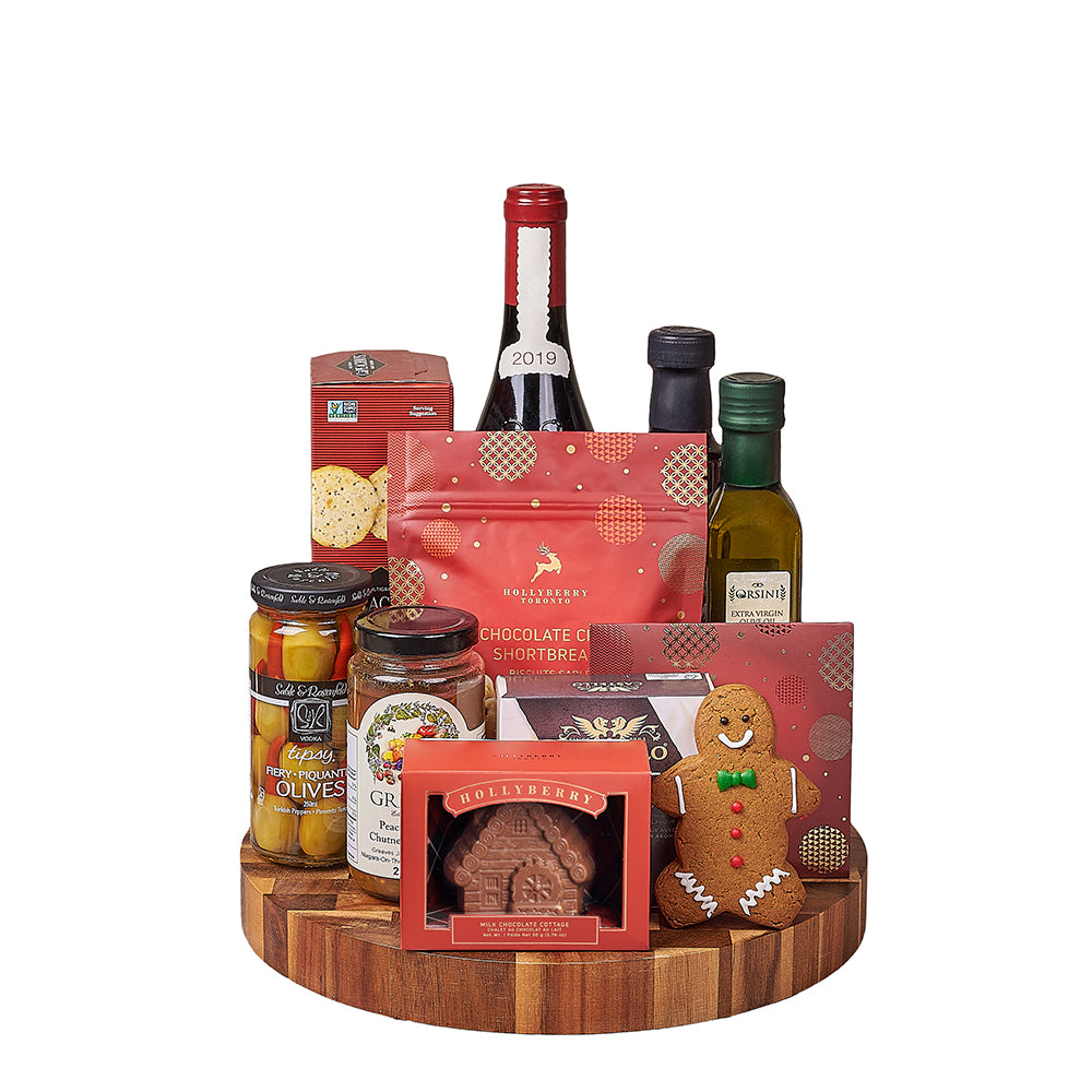 Holiday Wine &amp; Appetizer Gift Set, wine gift, wine, chocolate gift, chocolate, christmas gift, christmas, America delivery