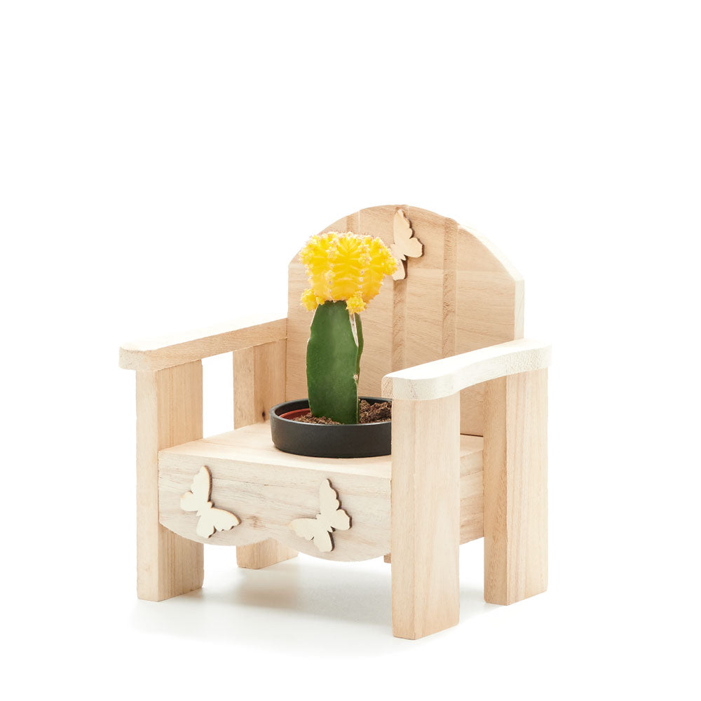 Cactus Plant with Wooden Chair Planter – how the gift is presented
