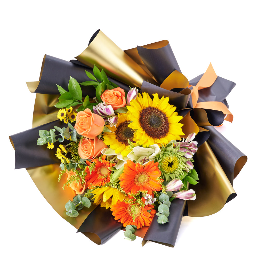 Mixed Sunflower Floral Wrap – how the gift is presented