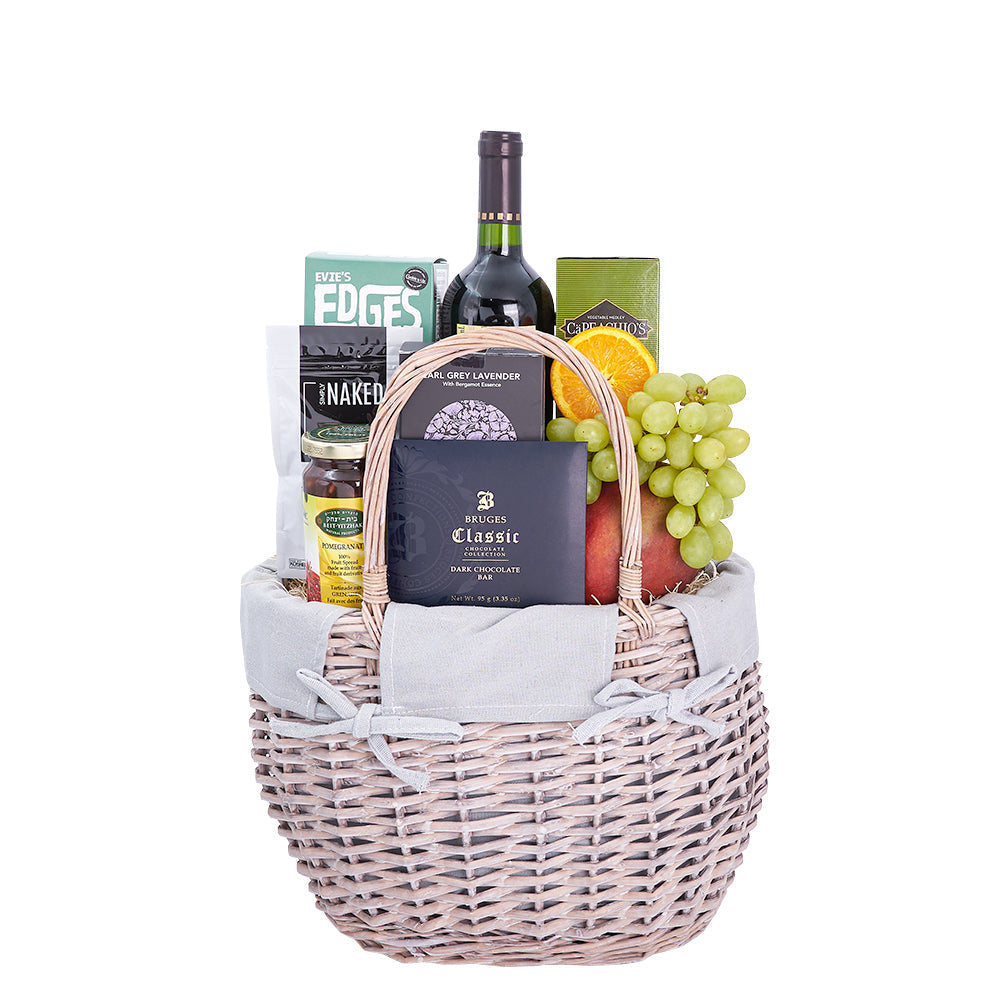 Luxurious Fresh Delights Kosher Wine Gift Basket, Gourmet Gift Set from America Blooms - America Delivery.