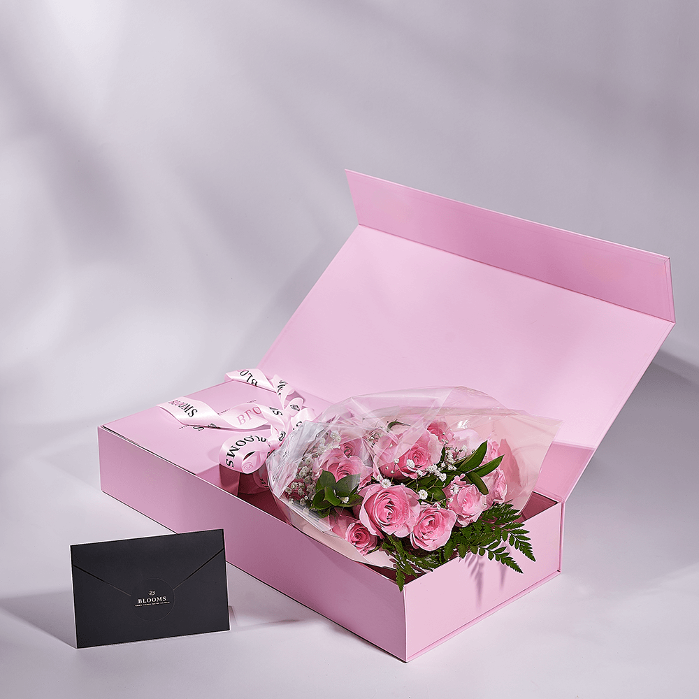 Mother’s Day 12 Stem Pink Rose Bouquet with Box, rose gift, rose, mothers day gift, mothers day, America delivery