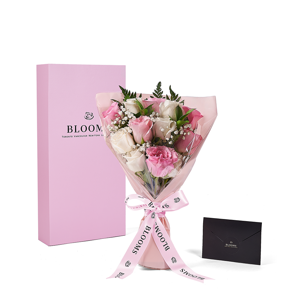Mother’s Day 12 Stem Pink & White Rose Bouquet with Box, mothers day gift, mothers day, rose gift, rose, America delivery