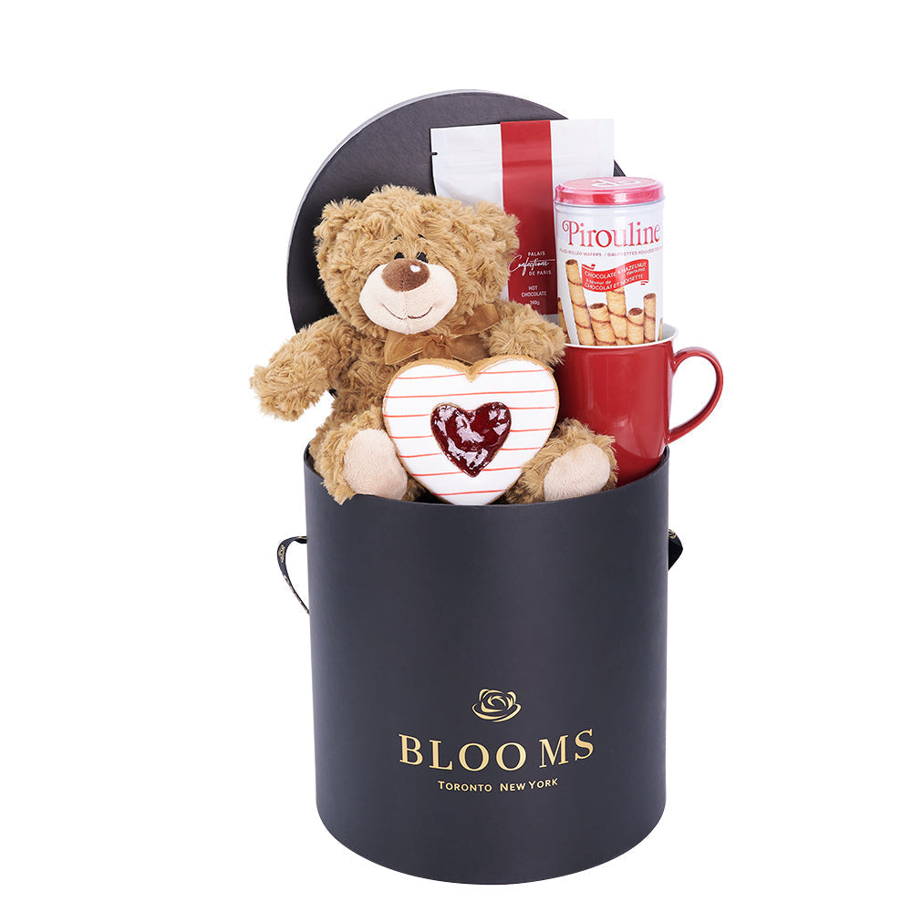 Mother’s Day Hot Chocolate &amp; Teddy Gift Box, Mother’s Day Gift Baskets from America Blooms - America Delivery.