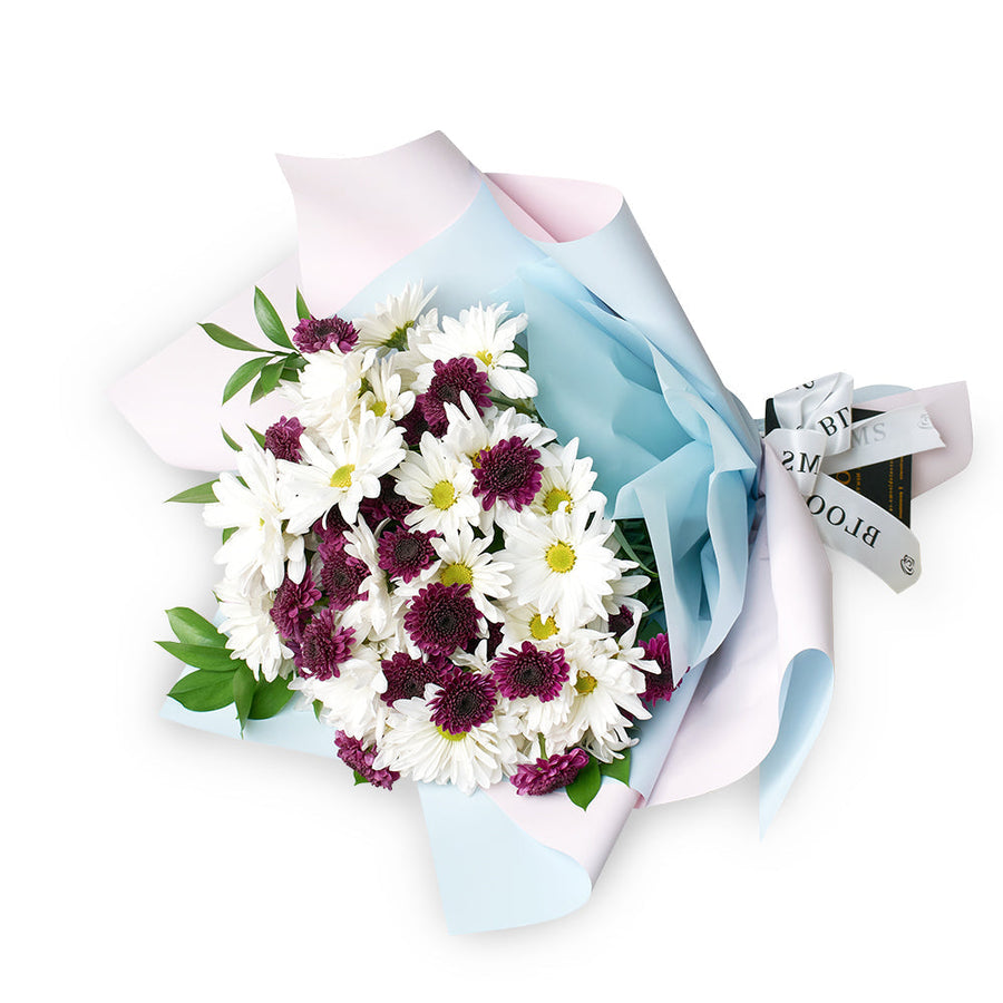 Mother's Day Spring Daisy Bouquet, White and purple daisy floral bouquet from America Blooms - America Delivery.