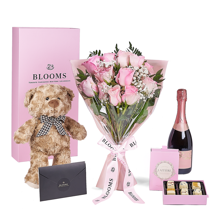 Mother’s Day Ultimate Pink Rose Gift Set – Mother’s Day Gifts – America delivery, champagne gift, champagne, sparkling wine gift, sparkling wine