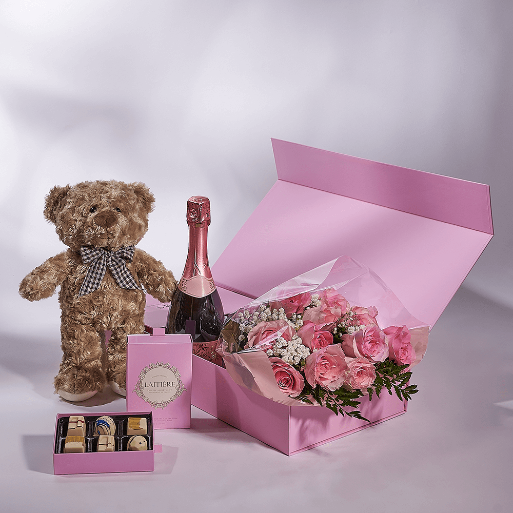 Mother’s Day Ultimate Pink Rose Gift Set – Mother’s Day Gifts – America delivery, champagne gift, champagne, sparkling wine gift, sparkling wine