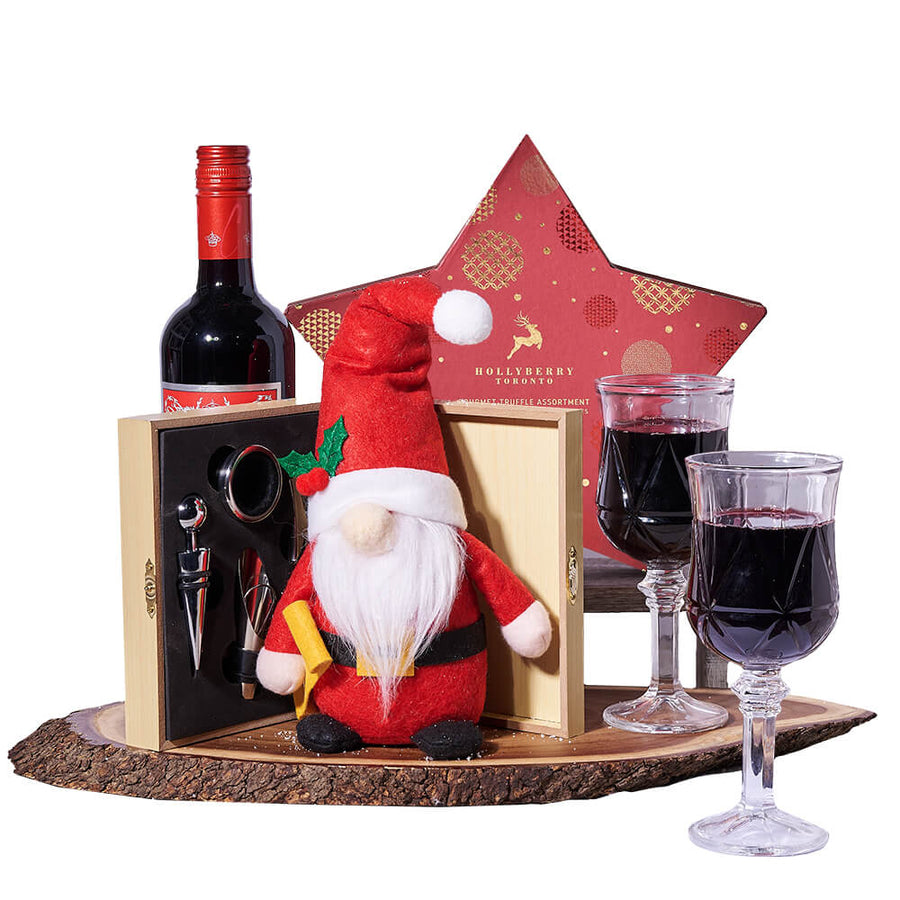 Mr. Claus Holiday Wine Gift, wine gift, wine, christmas, gift, christmas, holiday gift, holiday, gourmet gift, gourmet, chocolate gift, chocolate.America Blooms-America Blooms Delivery