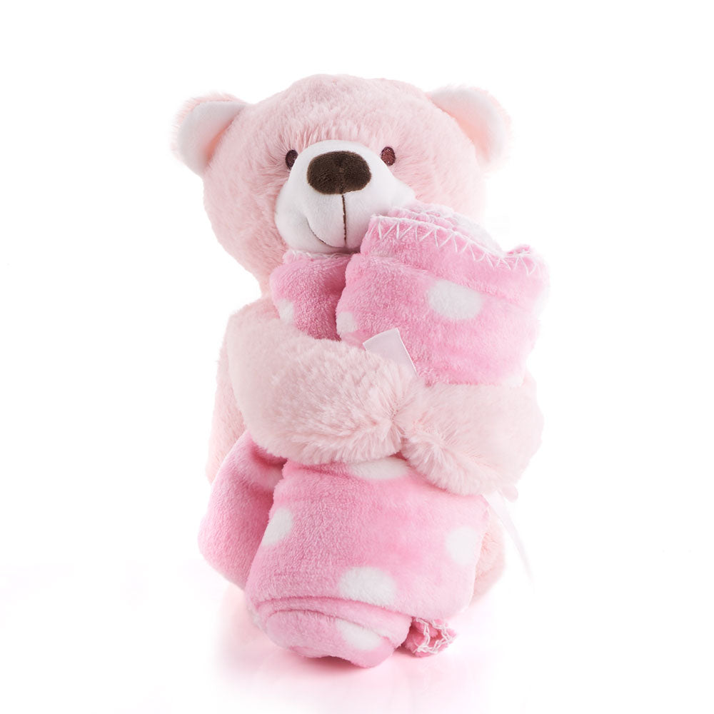 Pink Hugging Blanket Bear, Baby Toys, Plushy Toys, Baby Gifts, Baby Plushies, America Blooms Delivery
