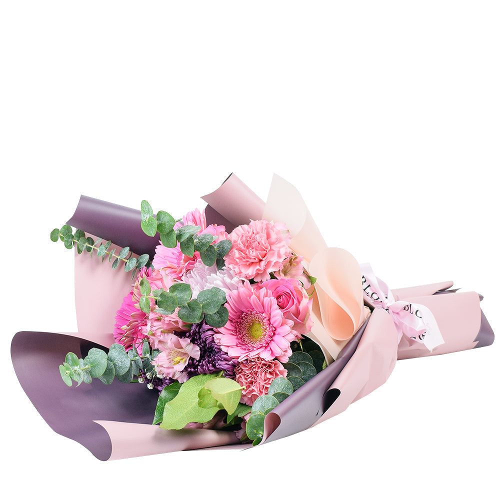 Custom Anniversary Gift Baskets - Pretty in Pink Mixed Flowers Bouquet