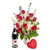 Rose and Hydrangea Vase with Wine - Wine Gift Set - America Blooms Delivery