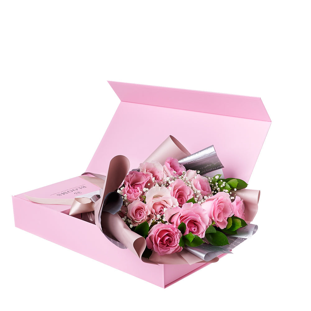 Simply Perfect Pink Rose Bouquet & Box, rose gift, floral gifts, gifts, flowers, mother’s day. Blooms America Delivery