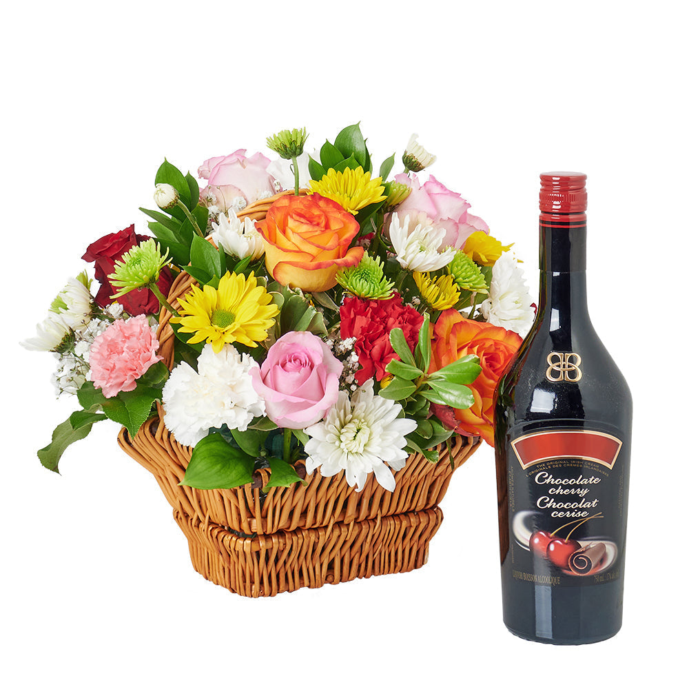 Spirits &amp; Bountiful Mixed Rose Gift Set – Liquor Gifts – Same Day America Blooms delivery