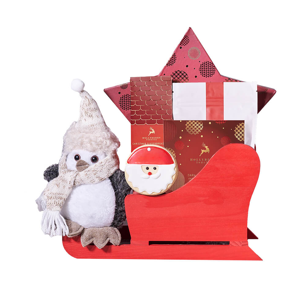 Red Sleigh Christmas Gift Basket – how the gift is presented
