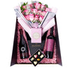 The Complete Pink Rose & Wine Gift Set, wine gift, rose bouquet, chocolate gift, mother's day Blooms America Delivery