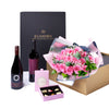 The Complete Pink Rose & Wine Gift Set, wine gift, rose bouquet, chocolate gift, mother's day America Blooms Delivery