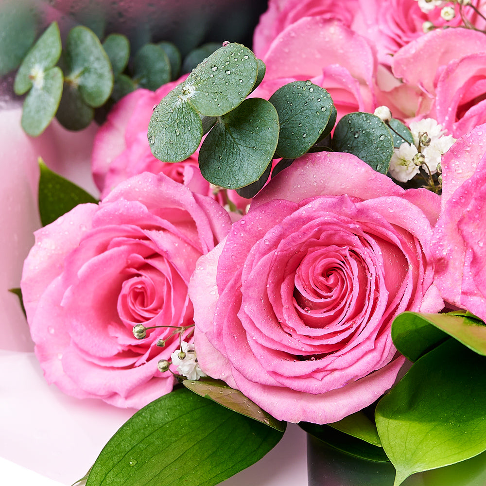 The Complete Pink Rose & Wine Gift Set, wine gift, rose bouquet, chocolate gift, mother's day Blooms America Delivery