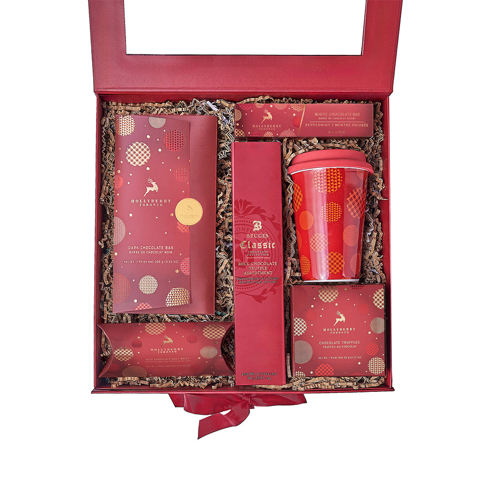 Travel Cup & Holiday Chocolate Box, chocolate gift, chocolate, christmas gift, christmas, America delivery