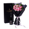Valentine's Day 12 Stem Pink Rose Bouquet With Box & Champagne, Valentine's Day gifts, America Blooms Flower Delivery