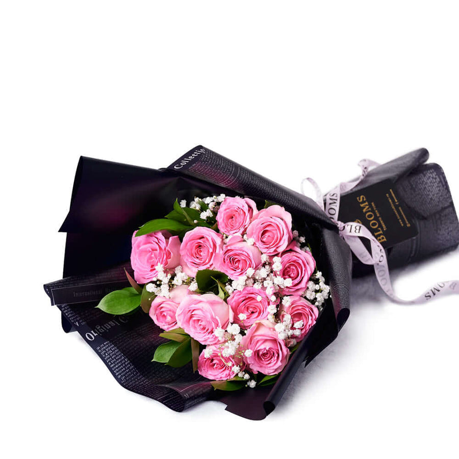 Valentine's Day 12 Stem Pink Rose Bouquet With Designer Box, America Blooms Delivery