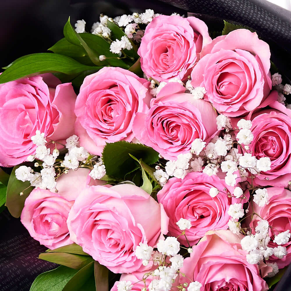 Valentine's Day 12 Stem Pink Rose Bouquet, America Flower Delivery, Valentine's Day gifts, rose gifts. Blooms America Delivery