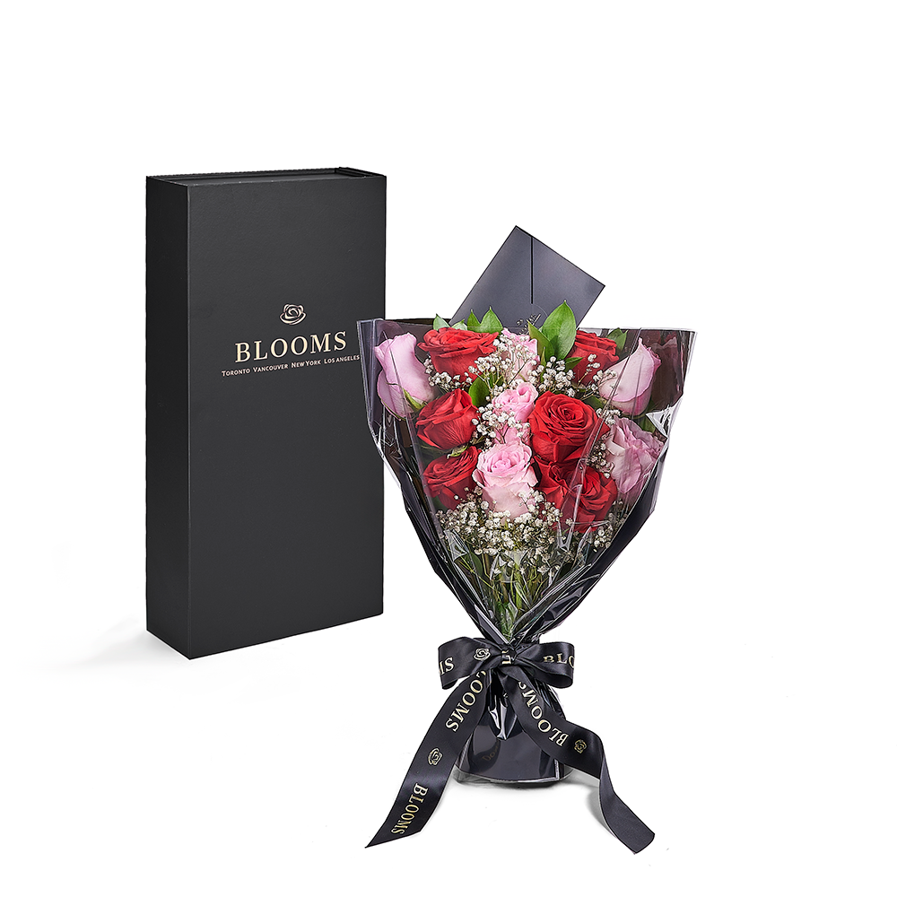 Valentine's Day 12 Stem Pink &amp; Red Rose Bouquet With Designer Box, America Blooms Flower Delivery, Valentine's Day gifts, roses