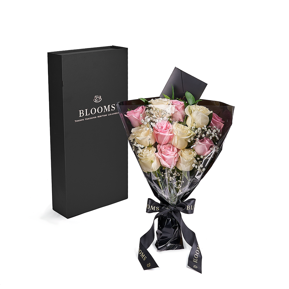 Valentine's Day 12 Stem Pink &amp; White Rose Bouquet &amp; Box, valentines day gift, valentines day, rose gift, rose, America delivery