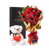 Valentine's Day 12 Stem Red Rose Bouquet With Box & Bear, plush, roses, Valentine's day gifts, America Blooms Flower Delivery