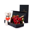 Valentine's Day 12 Stem Red Rose Bouquet With Box & Bear, plush, roses, Valentine's day gifts, Blooms America Flower Delivery