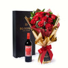 Valentine's Day 12 Stem Red Rose Bouquet With Box & Wine, roses, wine, Valentine's day gifts, America Blooms Flower Delivery